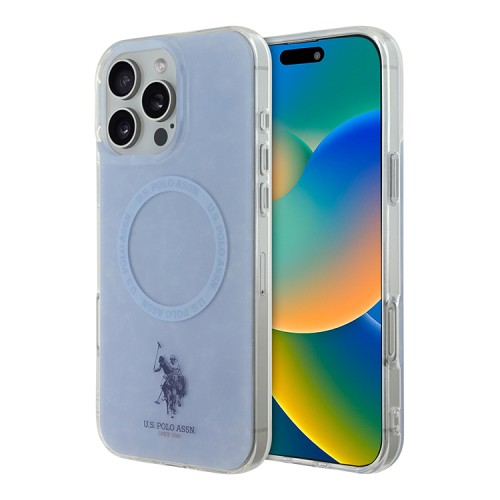 U.S. Polo для iPhone 16 Pro Max чехол PC/TPU Double Horse logo and Ring Hard Blue (MagSafe)