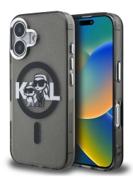 Karl Lagerfeld для iPhone 16 чехол PC/TPU Sketch Karl&Choupette Glitter Black (MagSafe)