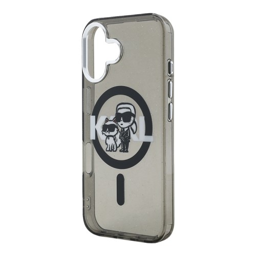 Karl Lagerfeld для iPhone 16 чехол PC/TPU Sketch Karl&Choupette Glitter Black (MagSafe)