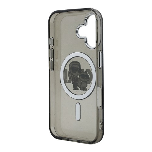 Karl Lagerfeld для iPhone 16 чехол PC/TPU Sketch Karl&Choupette Glitter Black (MagSafe)