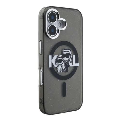 Karl Lagerfeld для iPhone 16 чехол PC/TPU Sketch Karl&Choupette Glitter Black (MagSafe)