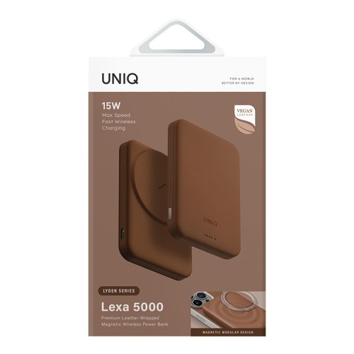 Uniq внешний аккумулятор Lyden Lexa 5000W Magnetic wireless 15W USB-C PD 20W Caramel