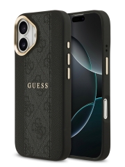Guess для iPhone 17 чехол PU 4G Stripe Classic metal logo Gold camera Hard Black (MagSafe)