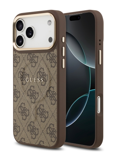 Guess для iPhone 17 Pro Max чехол PU 4G Classic metal logo Gold camera Hard Brown (MagSafe)
