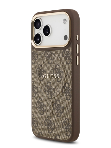 Guess для iPhone 17 Pro Max чехол PU 4G Classic metal logo Gold camera Hard Brown (MagSafe)