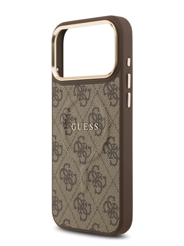 Guess для iPhone 17 Pro Max чехол PU 4G Classic metal logo Gold camera Hard Brown (MagSafe)