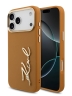 Karl Lagerfeld для iPhone 17 Pro Max чехол PU leather Autograph Metal logo & Gold camera Hard Brown