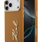 Karl Lagerfeld для iPhone 17 Pro Max чехол PU leather Autograph Metal logo & Gold camera Hard Brown