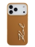 Karl Lagerfeld для iPhone 17 Pro Max чехол PU leather Autograph Metal logo & Gold camera Hard Brown