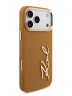 Karl Lagerfeld для iPhone 17 Pro Max чехол PU leather Autograph Metal logo & Gold camera Hard Brown