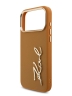 Karl Lagerfeld для iPhone 17 Pro Max чехол PU leather Autograph Metal logo & Gold camera Hard Brown
