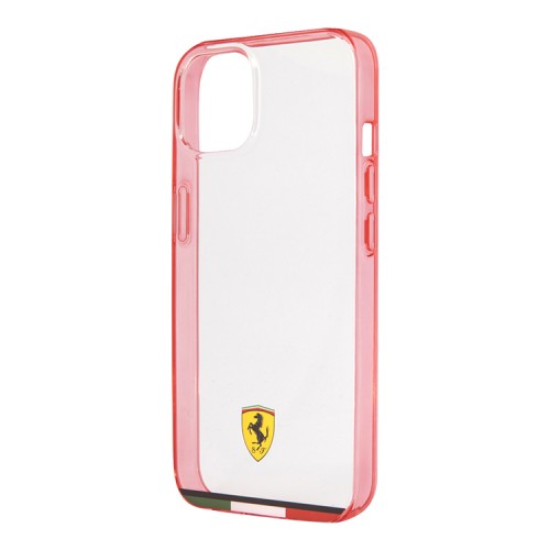 Чехол Ferrari Italia stripe Hard Transparent для iPhone 13, красная рамка