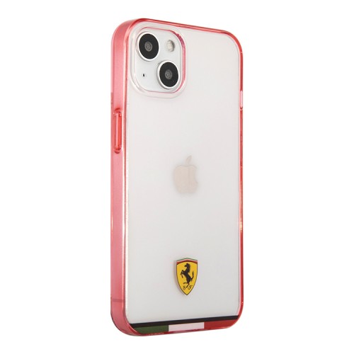 Чехол Ferrari Italia stripe Hard Transparent для iPhone 13, красная рамка