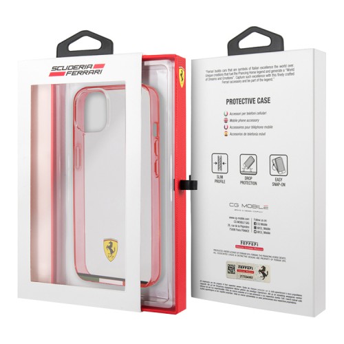 Чехол Ferrari Italia stripe Hard Transparent для iPhone 13, красная рамка