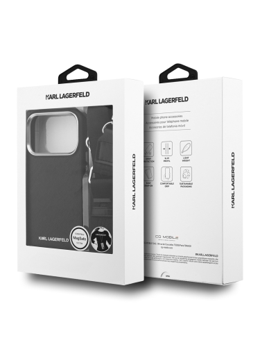 Karl Lagerfeld для iPhone 17 Pro Max чехол Crossbody Saffiano Metal Cam Hard + Strap Black (MagSafe)
