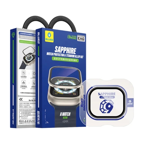 BlueO стекло для Apple Watch Ultra 1/2/3 49 mm, Sapphire Glass + Titanium Frame Black Titanium