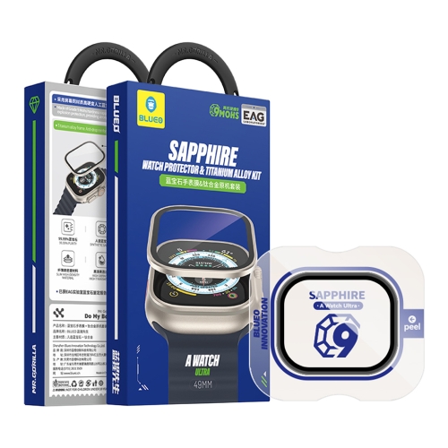 BlueO стекло для Apple Watch Ultra 1/2/3 49 mm, Sapphire Glass + Titanium Frame Black Titanium