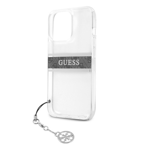 Чехол Guess 4G Stripe Hard Transparent +Silver charm для iPhone 13 Pro