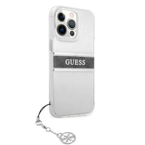 Чехол Guess 4G Stripe Hard Transparent +Silver charm для iPhone 13 Pro