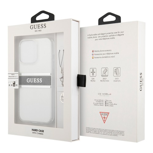 Чехол Guess 4G Stripe Hard Transparent +Silver charm для iPhone 13 Pro