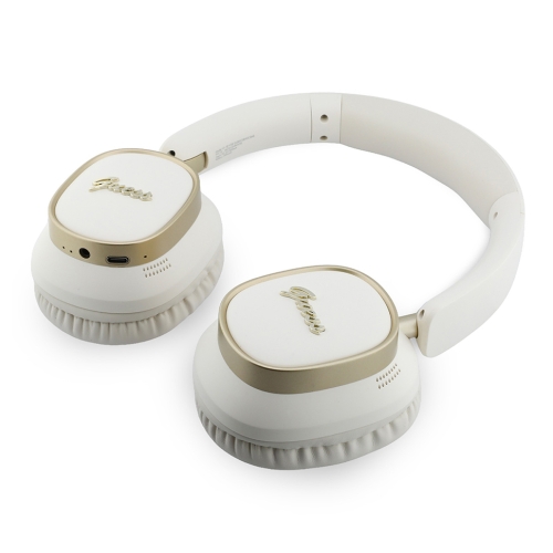 Guess наушники беспроводные накладные Bluetooth HP ENC Rectangle Satined PU Script Metal Logo White