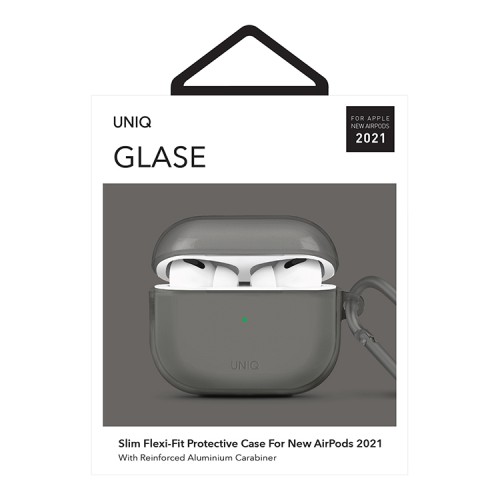 Чехол Uniq Glase с карабином для AirPods 3 (2021), Smoke grey