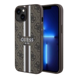 Чехол Guess PU 4G Stripes Hard для iPhone 13, коричневый (MagSafe)