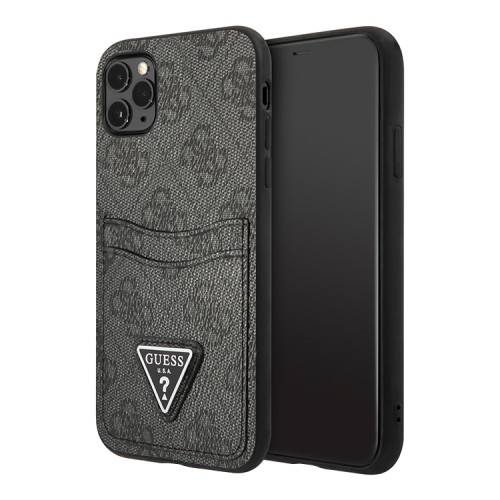 Чехол Guess PU 4G Double cardslot Metal triangle logo Hard для iPhone 11 Pro Max, черный