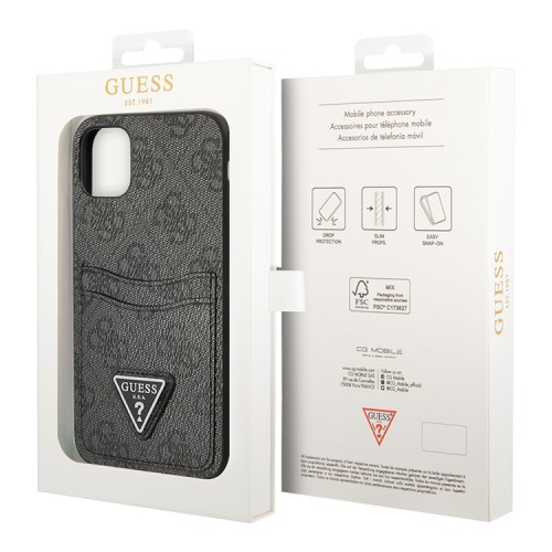 Чехол Guess PU 4G Double cardslot Metal triangle logo Hard для iPhone 11 Pro Max, черный