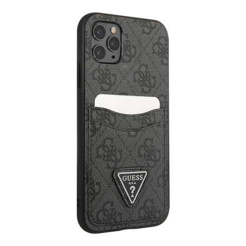 Чехол Guess PU 4G Double cardslot Metal triangle logo Hard для iPhone 11 Pro Max, черный