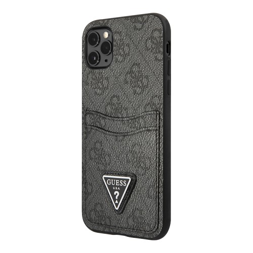 Чехол Guess PU 4G Double cardslot Metal triangle logo Hard для iPhone 11 Pro Max, черный