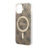 Guess для iPhone 15 чехол PC/TPU 4G Hard Brown/Gold (MagSafe)