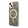 Guess для iPhone 15 чехол PC/TPU 4G Hard Brown/Gold (MagSafe)