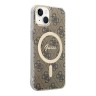 Guess для iPhone 15 чехол PC/TPU 4G Hard Brown/Gold (MagSafe)