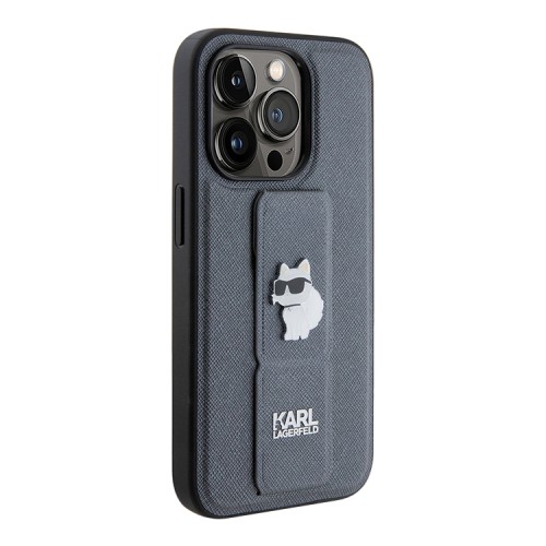 Karl Lagerfeld для iPhone 15 Pro чехол GripStand PU Saffiano NFT Choupette metal Hard Silver