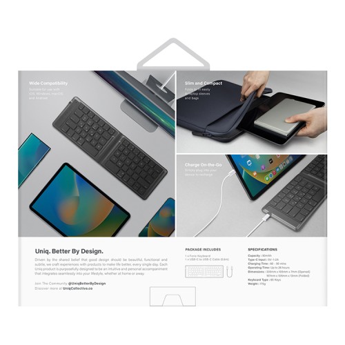 Uniq беспроводная клавиатура FORIO (англ.) Foldable Bluettoth Keyboard Grey