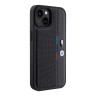 BMW для iPhone 15 чехол PU Perforated Tricolor stripes Metal logo Hard Black