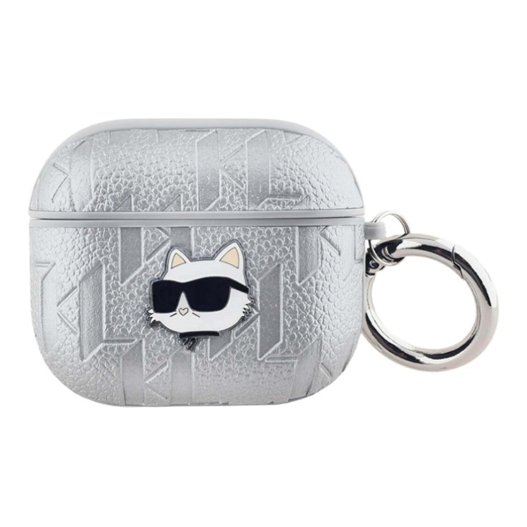 Karl Lagerfeld для Airpods 3 чехол PU Saffiano Monogram with ring NFT Metal Head Choupette Silver