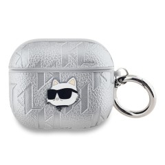 Karl Lagerfeld для Airpods 3 чехол PU Saffiano Monogram with ring NFT Metal Head Choupette Silver