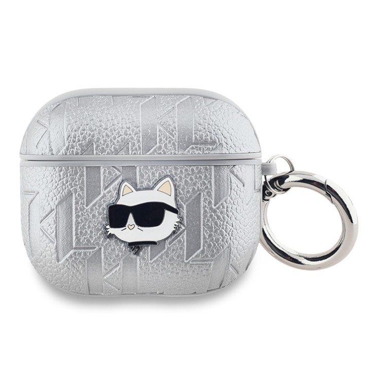 Karl Lagerfeld для Airpods 3 чехол PU Saffiano Monogram with ring NFT Metal Head Choupette Silver