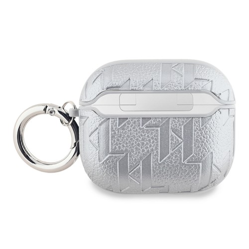 Karl Lagerfeld для Airpods 3 чехол PU Saffiano Monogram with ring NFT Metal Head Choupette Silver