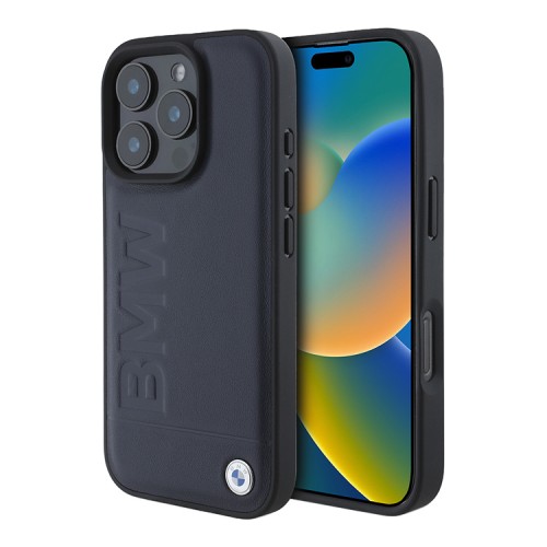BMW для iPhone 16 Pro чехол Signature Leather Logo imprint Navy