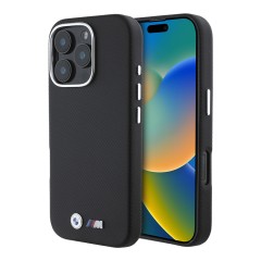 BMW для iPhone 16 Pro чехол M-Collection PU Kevlar Full Wrapped Metal logo &amp; Camera Hard Black