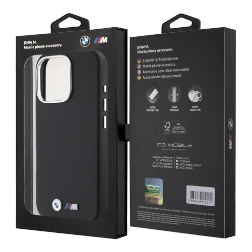 BMW для iPhone 16 Pro чехол M-Collection PU Kevlar Full Wrapped Metal logo & Camera Hard Black