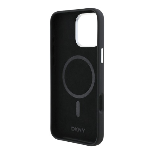 DKNY для iPhone 16 Pro чехол Liquid Silicone Metal logo and Camera frame Hard Black (MagSafe)