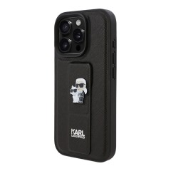 Karl Lagerfeld для iPhone 16 Pro чехол GripStand PU Saffiano NFT Karl &amp; Choupette metal Hard Black