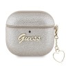 Guess для Airpods 4 чехол PU leather with Script metal logo and Heart charm Gold