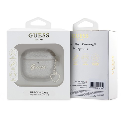 Guess для Airpods 4 чехол PU leather with Script metal logo and Heart charm Gold