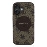 Guess для iPhone 16 чехол PU 4G with Round Patch Metal logo Hard Brown (MagSafe)