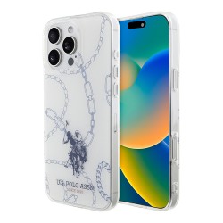 U.S. Polo для iPhone 16 Pro Max чехол PC/TPU Double Horse logo Chains Hard Transparent
